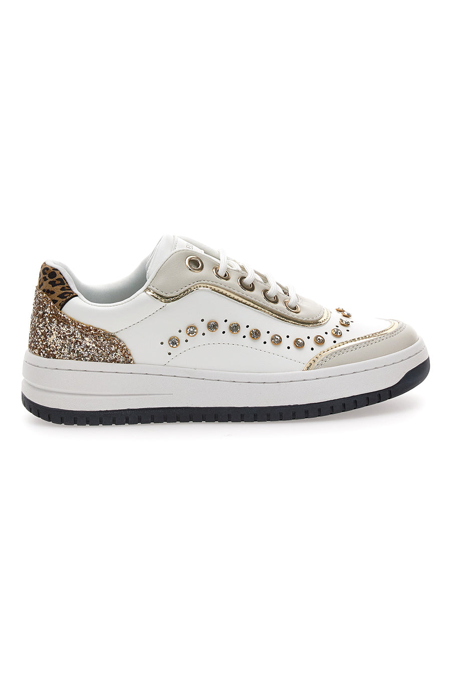 Sneakers bianche con borchie e glitter oro Burani 51771C1108