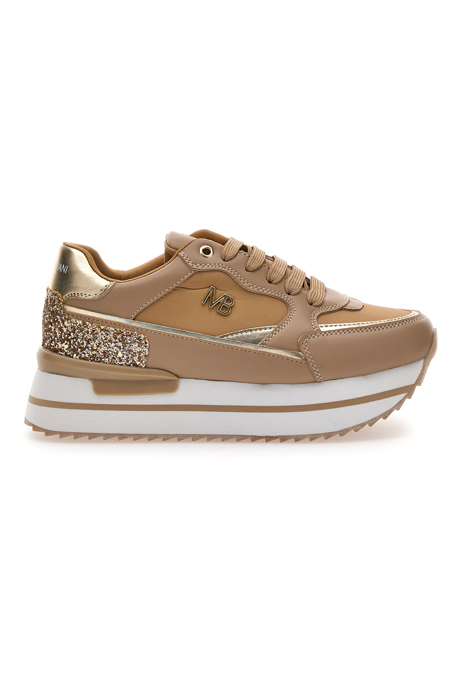 Sneakers beige con zeppa e inserti glitter Burani 51800C1133