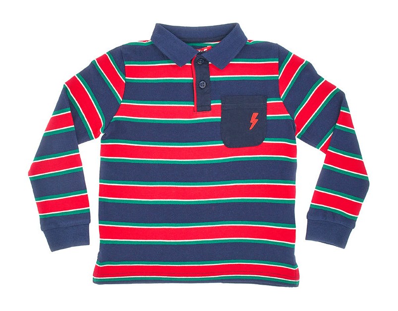 Polo a Maniche Lunghe a Righe Blu e Rosse PITT KIDS 6030