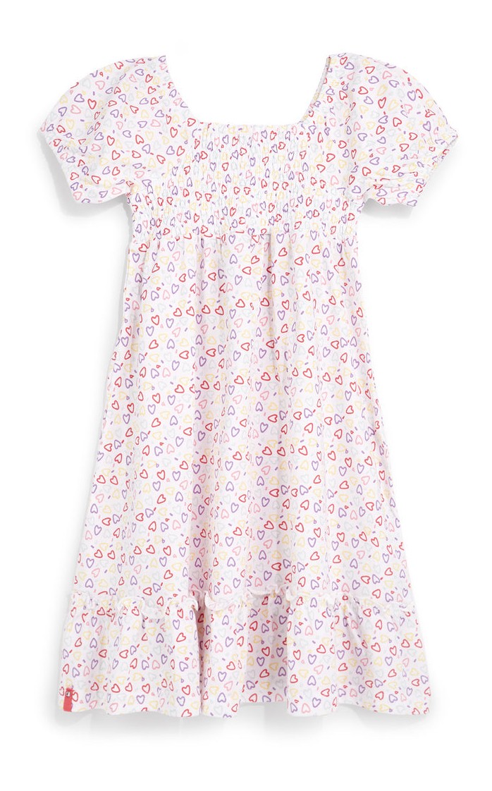 Vestito bianco con stampa cuori in cotone Pitt kids Pt-g-d-9043