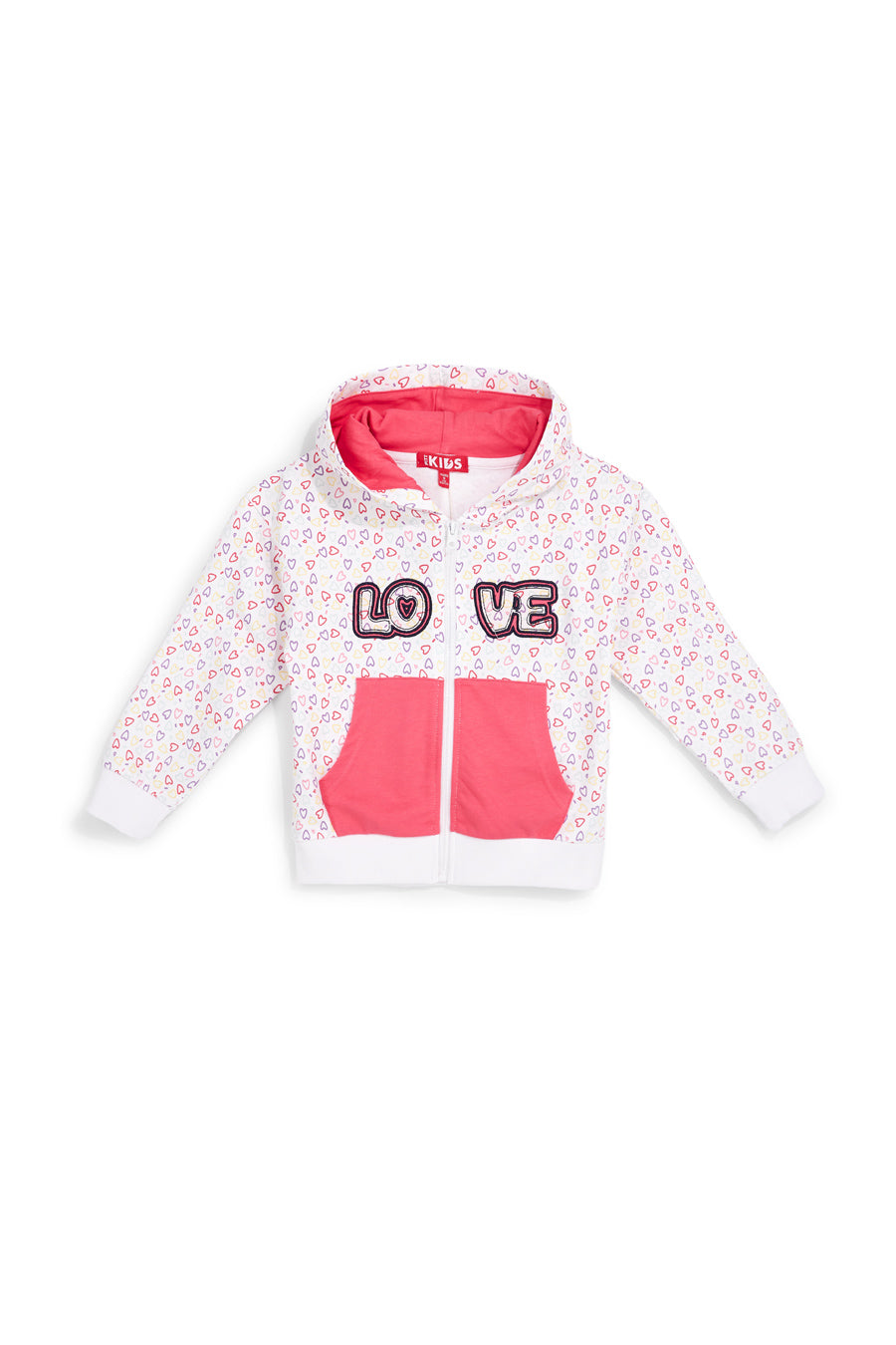 Felpa bianca con cappuccio e stampa cuori Pitt kids PT-G-F-9044