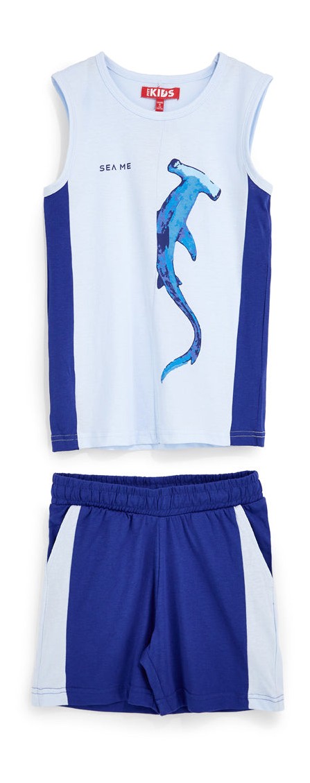 Completo canotta + pantaloni blu e azzurro Pitt kids Pt-b-se-9034