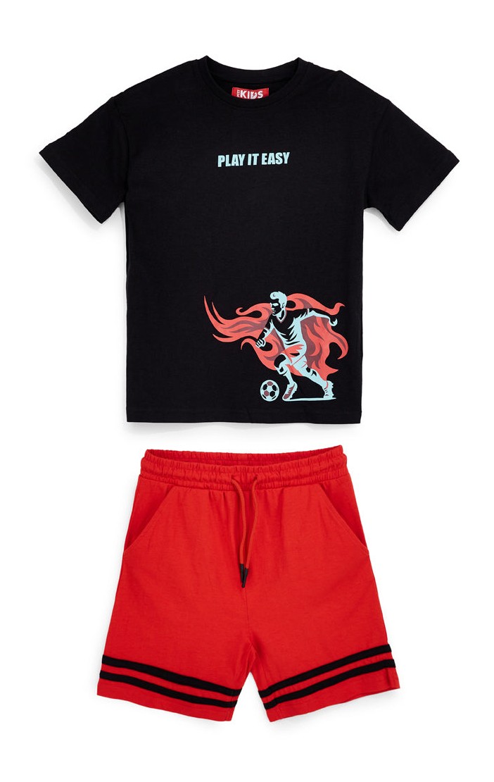 Completo nero e rosso con t-shirt e shorts Pitt kids PT-B-T-9048