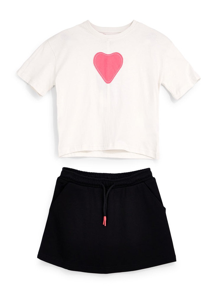 Completo t-shirt + gonna bianco e nero Pitt kids Pt-b-t-9051
