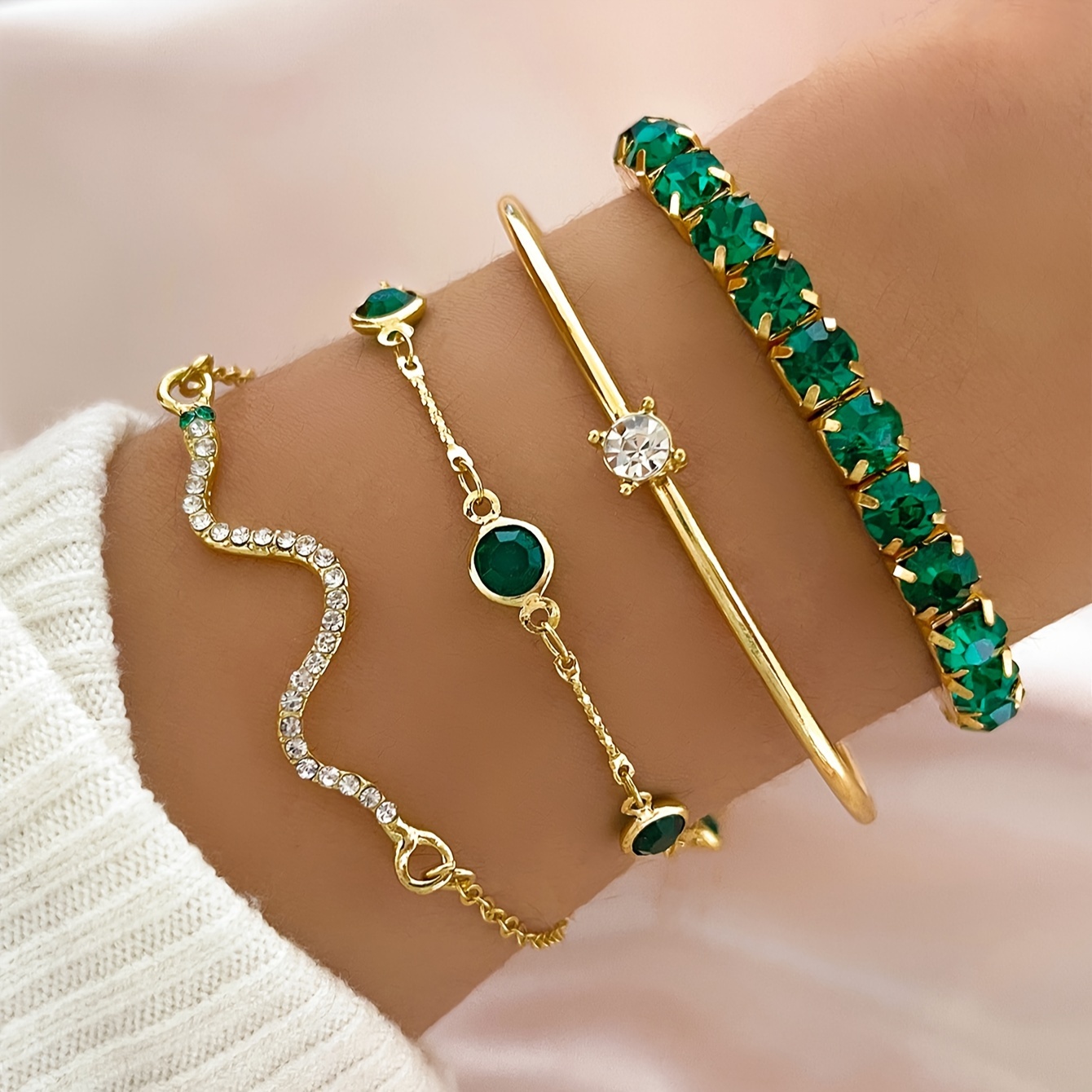 Elegante Sexy Bracciale a Serpente con Catena a Griffe, Pietre…