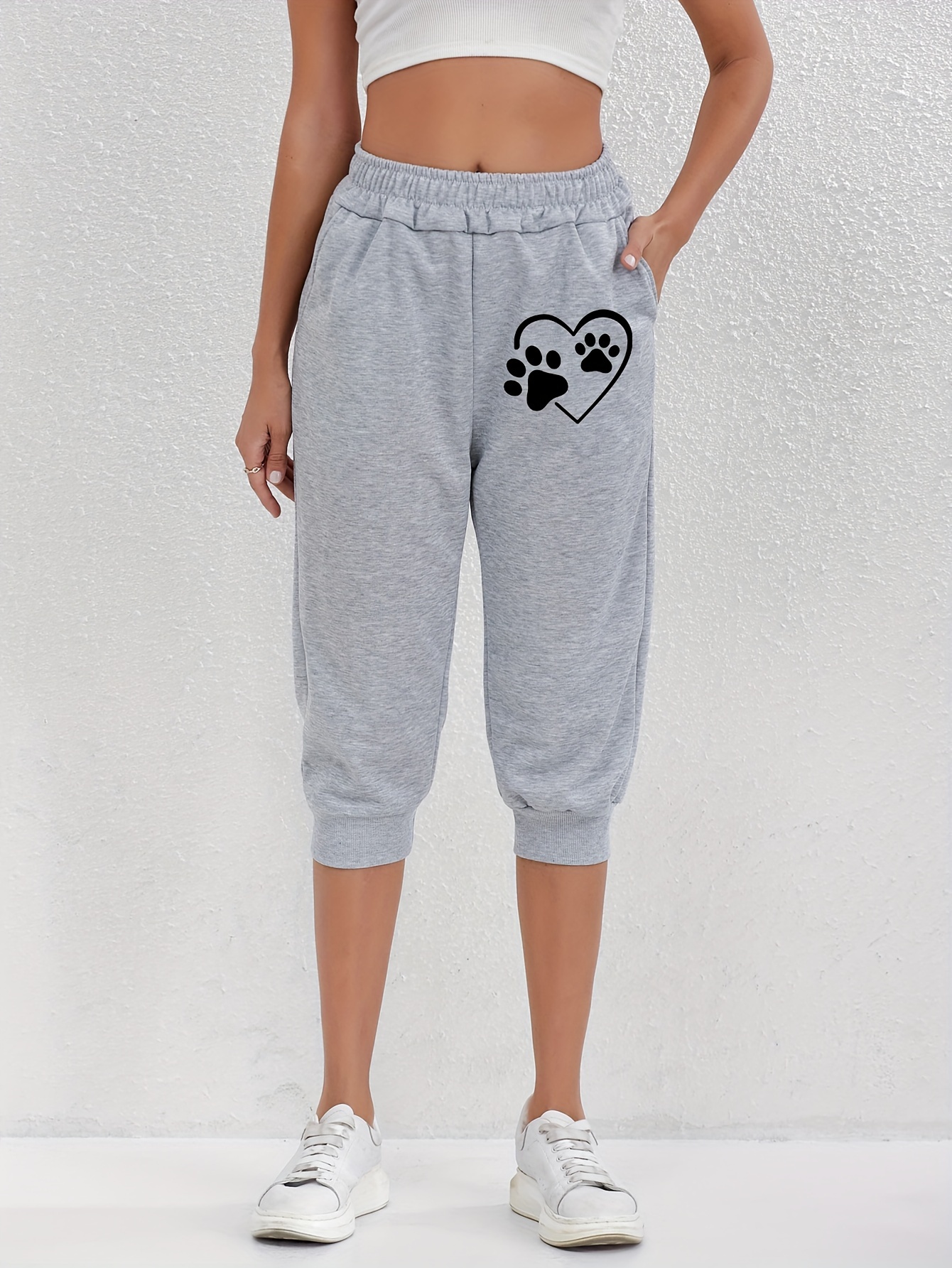 Pantaloni alla moda con stampa di lettere da donna, con elastico…