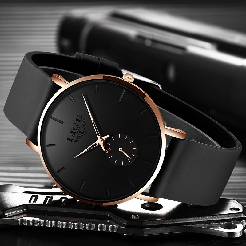 Orologio al Quarzo LIGE Nero Elegante con Cinturino in Silicone…