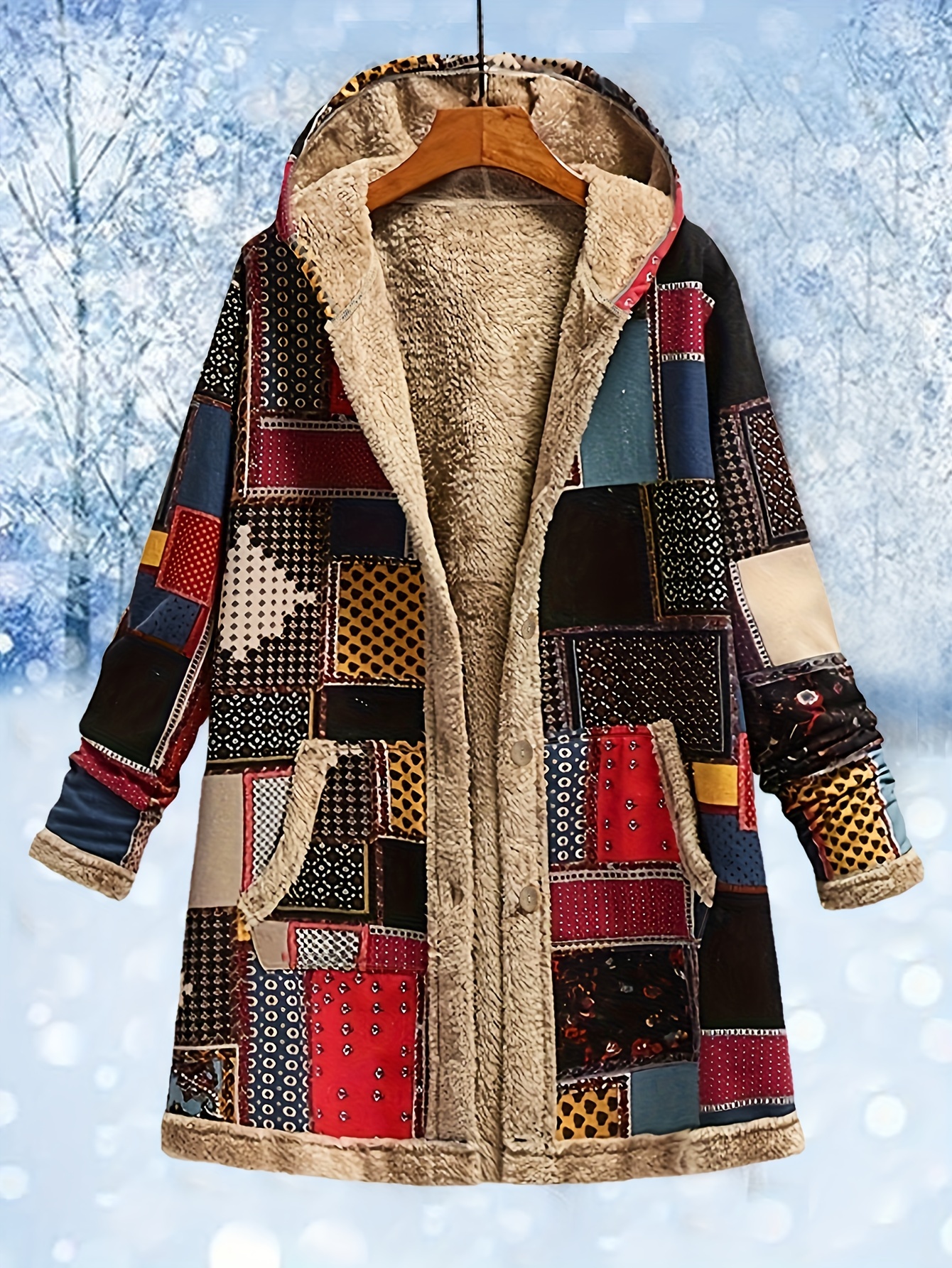 Giubbotto con Cappuccio Patchwork Colorato da Donna - Foderato…