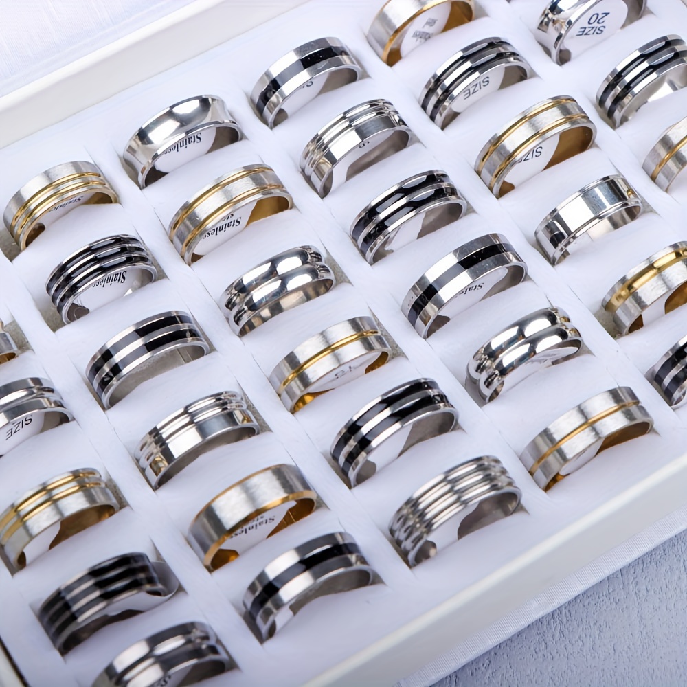 20 Anelli Uomo in Acciaio Inossidabile a Righe Multicolore…