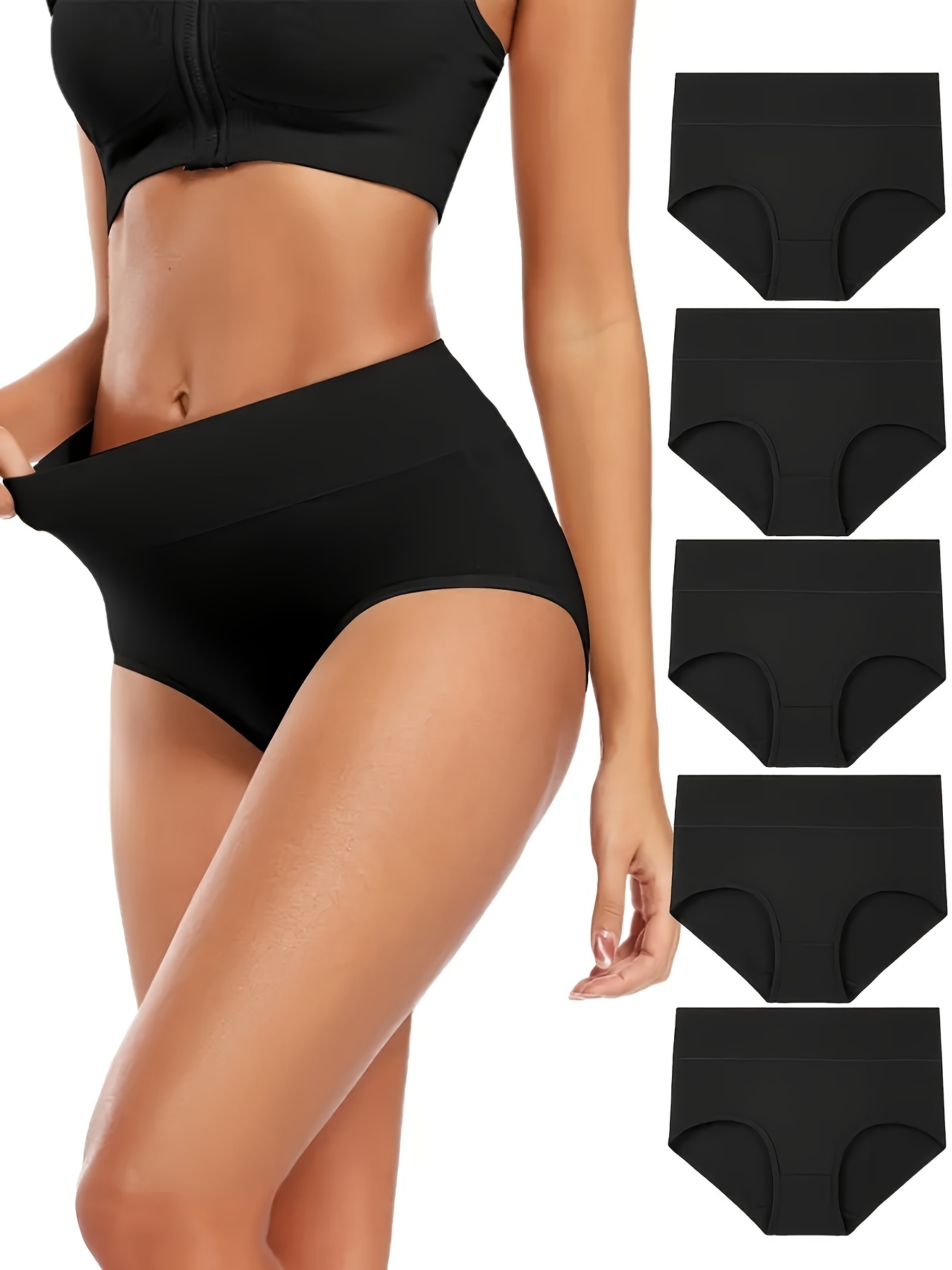 5 Confezioni di Slip Donna a Vita Alta e Morbido, Intimo Nero…