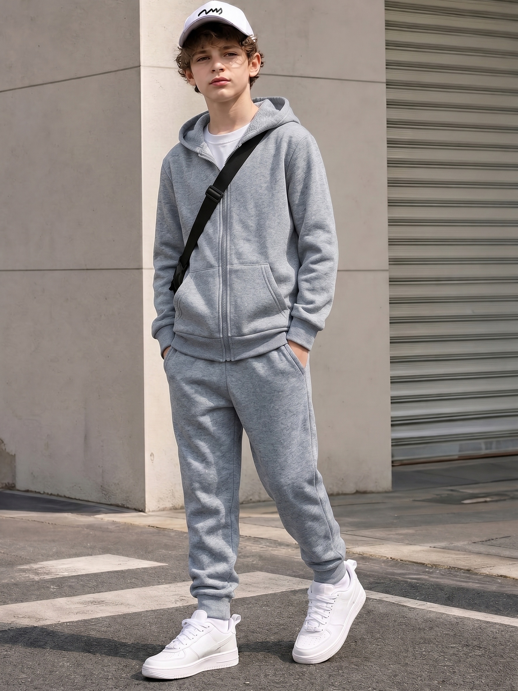 Set da 2 pezzi con giacca a cappuccio con cerniera e pantaloni a…