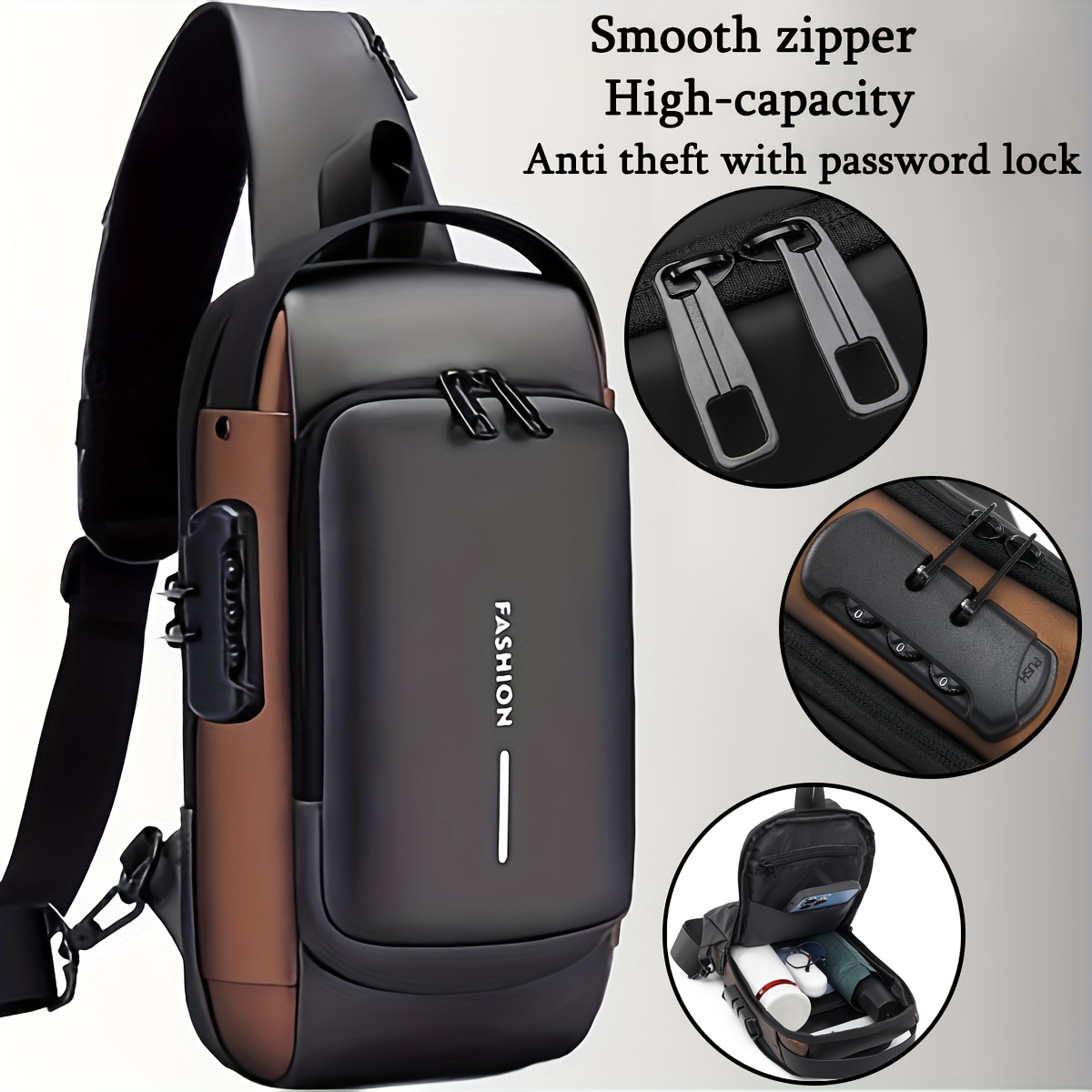 Borsa a tracolla da uomo con lucchetto antifurto a password…