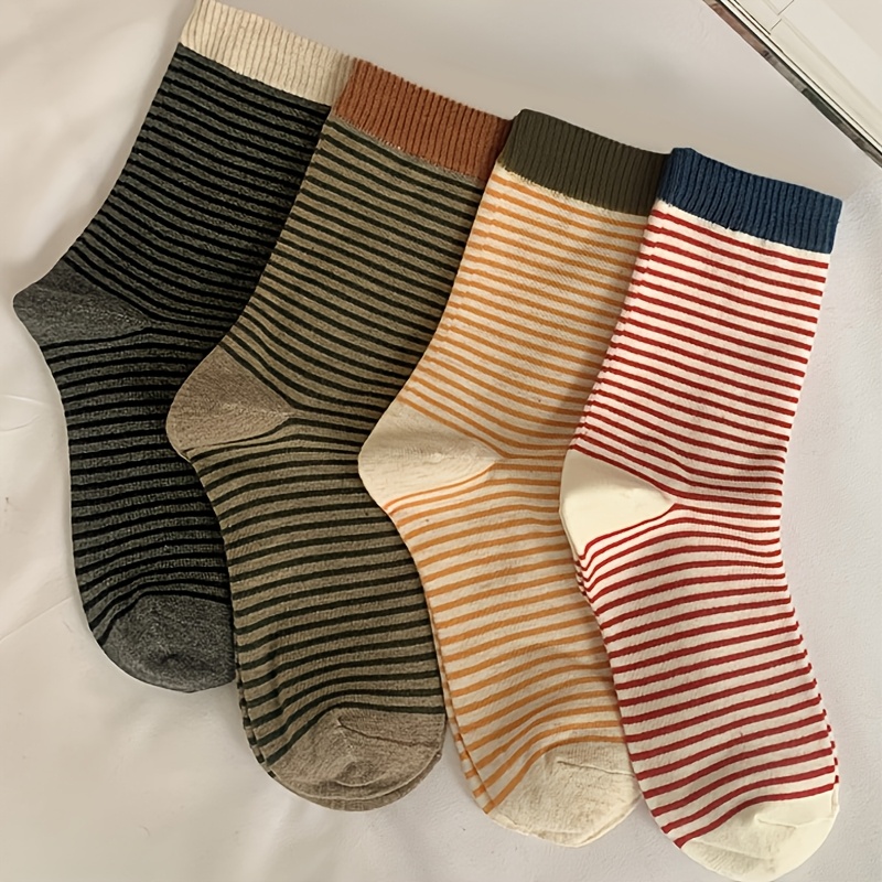 4 Paia di Calzini da Donna a Mezza Gamba Colorati a Righe