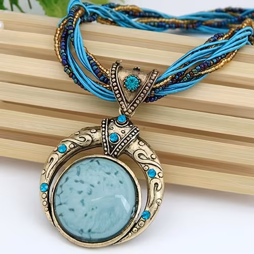 1 Collana Bohemien Elegante - Pendente in Pietra Effetto Marmo…