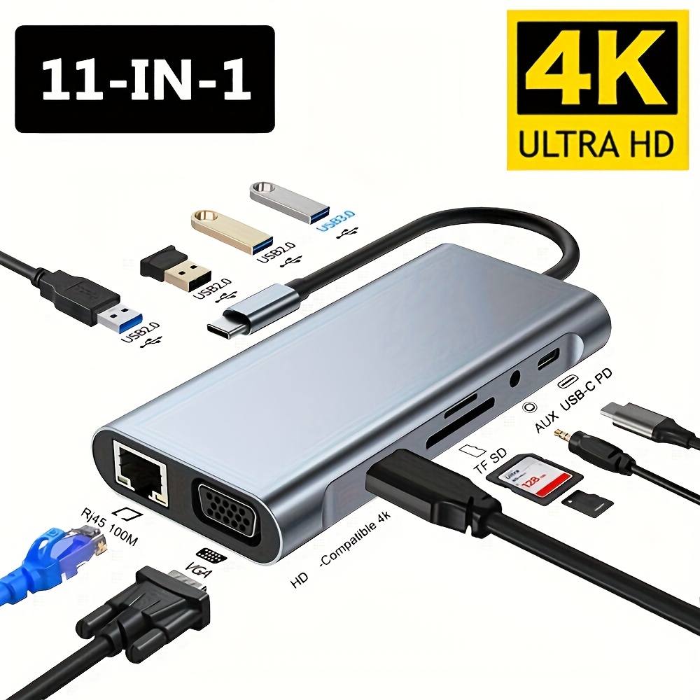 Hub USB-C 11-in-1 con 4K Ultra HD, Fast PD, Gigabit Ethernet…