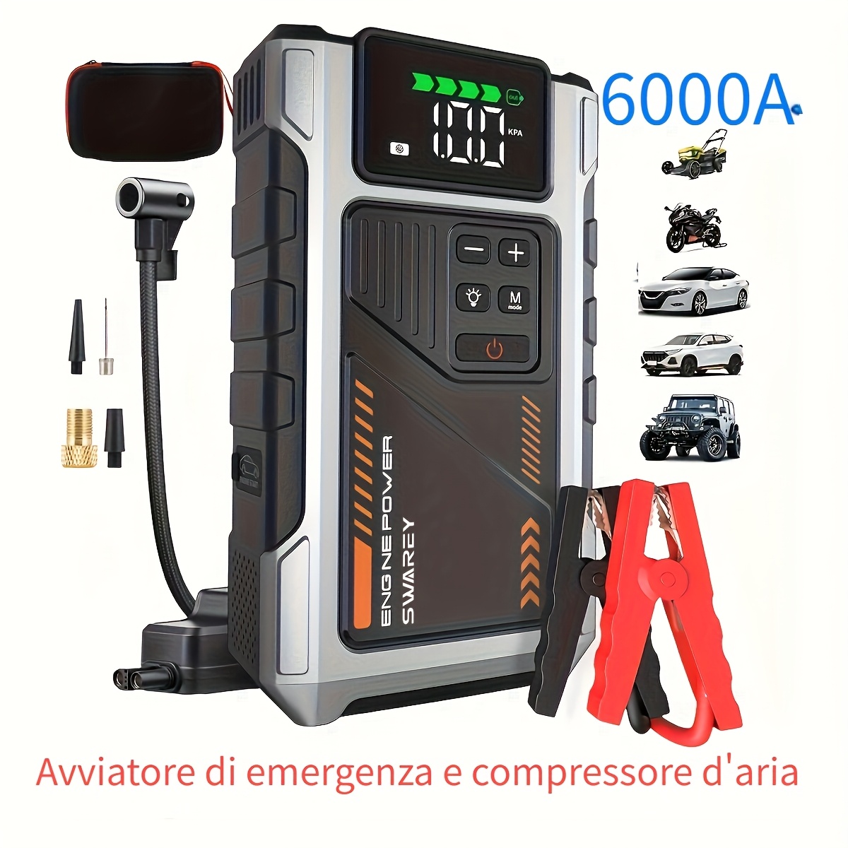Avviatore di Emergenza 12000Mah, Booster Batteria Auto 6000A 12V…