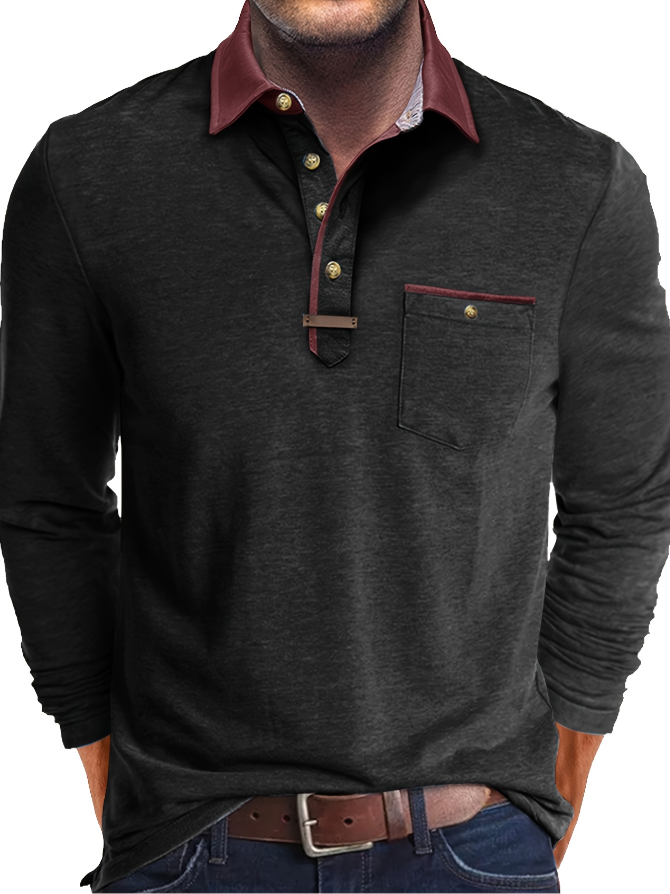 Polo da uomo taglie forti a maniche lunghe con colletto a…
