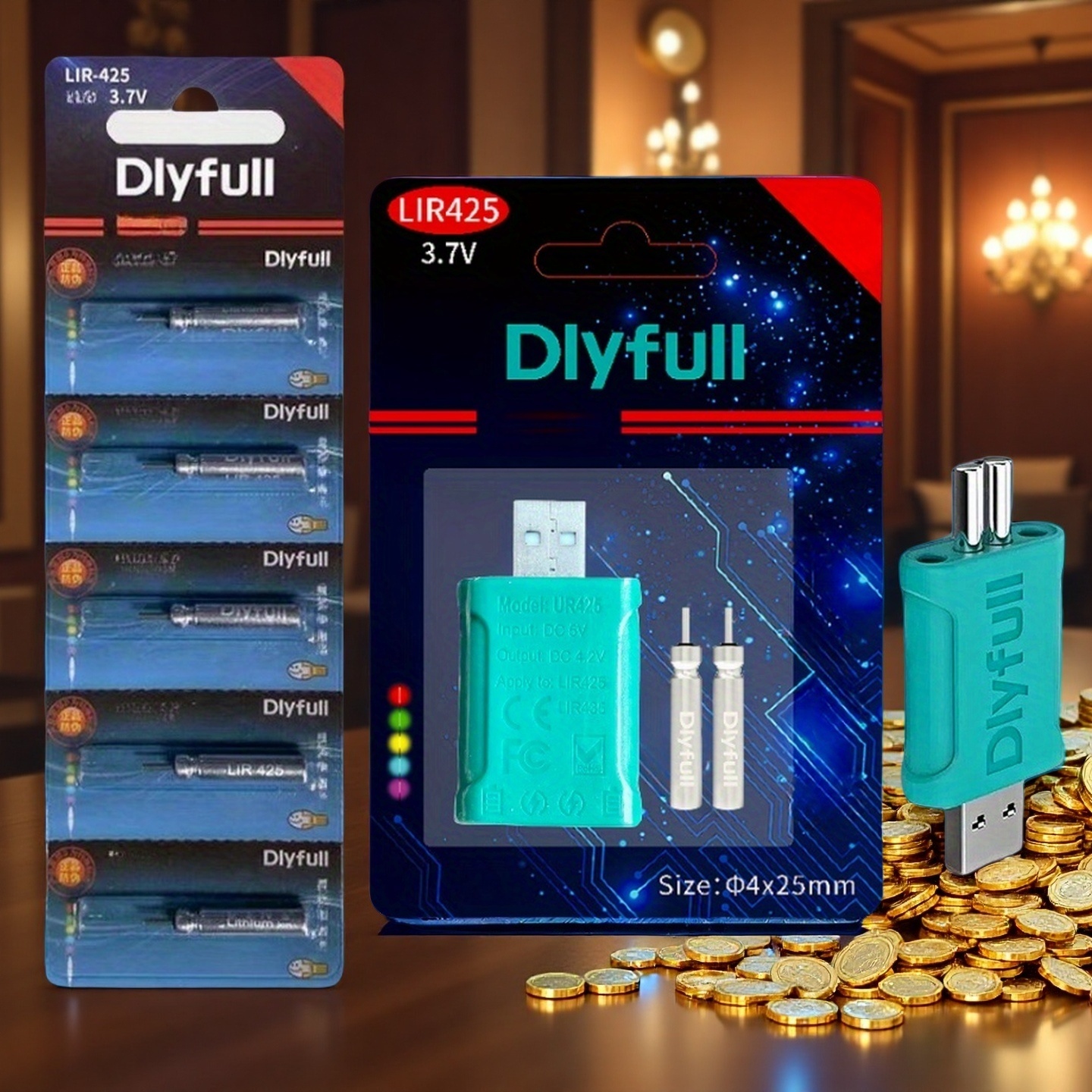 DIyfull LIR425 Caricabatterie USB Set Batteria Ricaricabile…