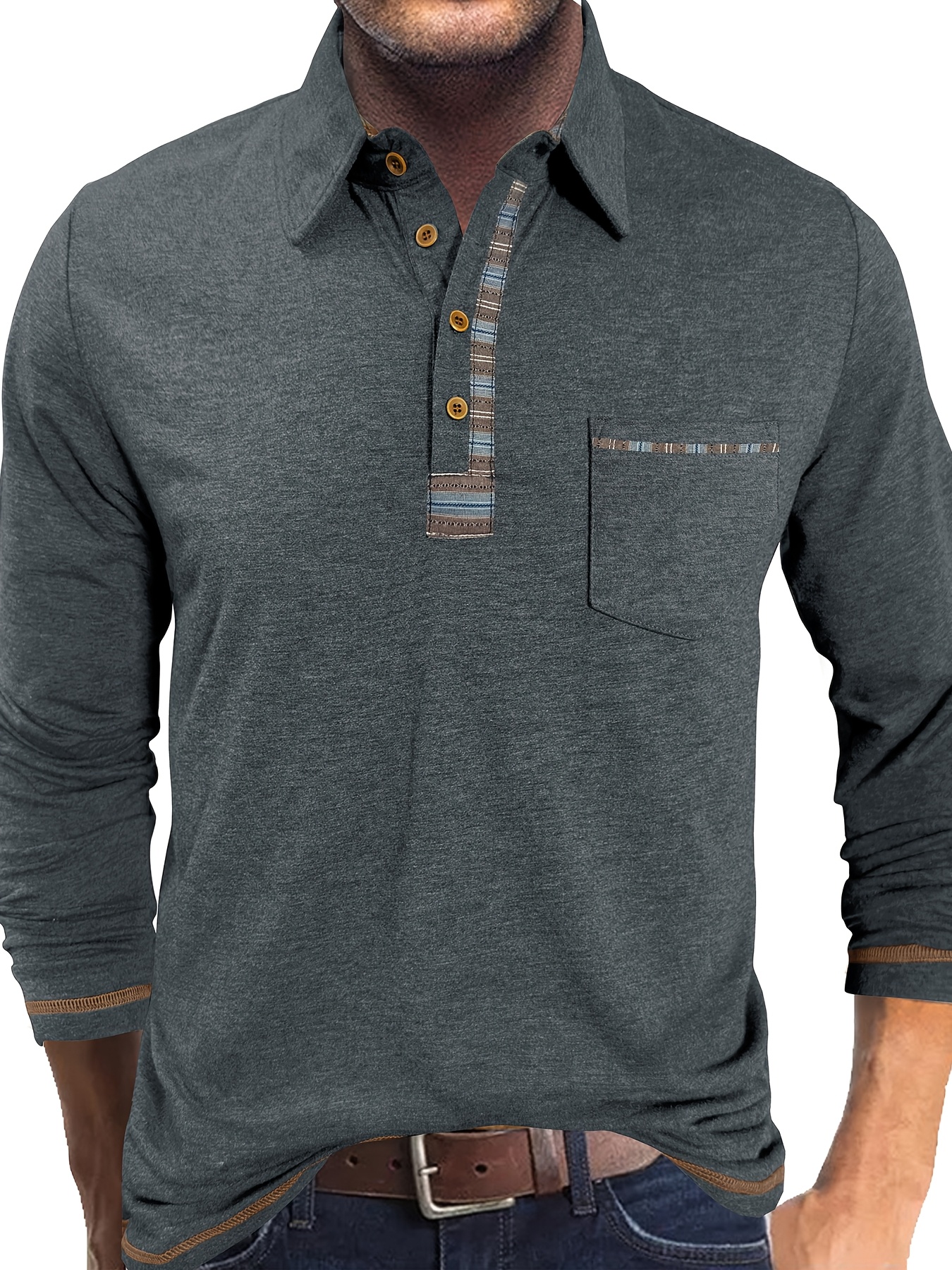 Camicia Vintage a Maniche Lunghe con Risvolto per Uomo Taglie…