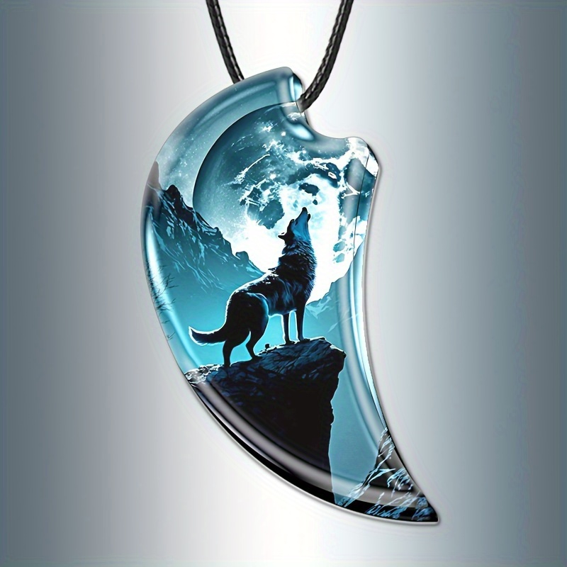 Collana con ciondolo totem lupo ululante a forma di mezzaluna…