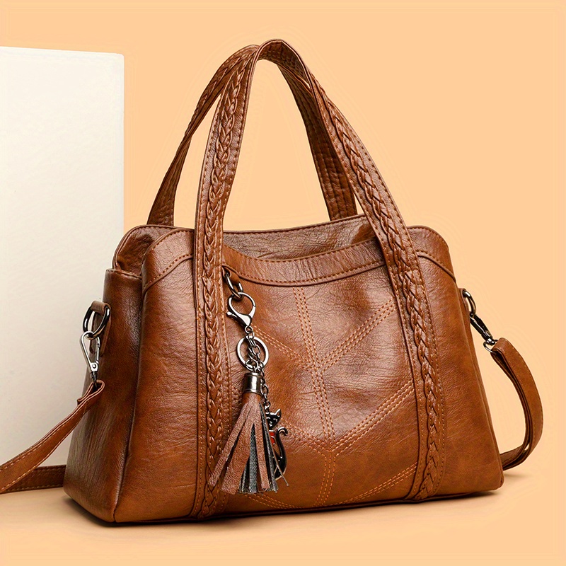 1 pz Borsa intrecciata stile vintage, materiale marrone…