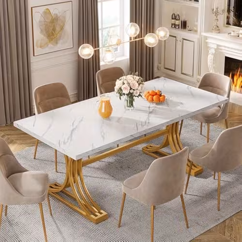 Tavolo da pranzo moderno, 160 x 80 cm, bianco e oro, piano…