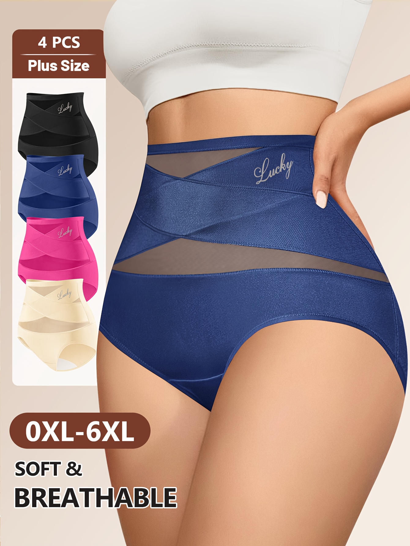 Mutandine da donna a vita alta 4 pezzi, intimo taglie forti…