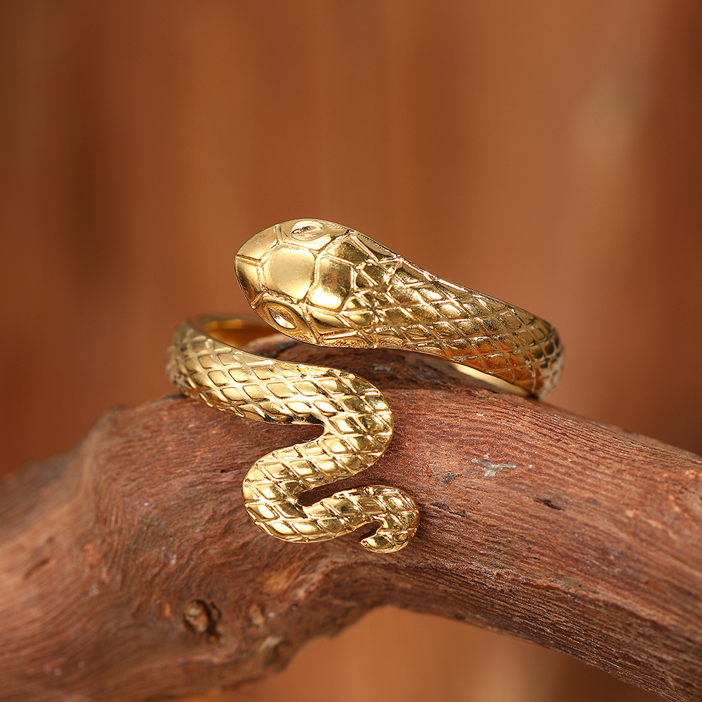 Anello aperto in acciaio inossidabile a forma di serpente, con…