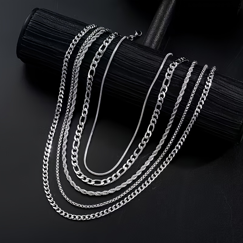Set di 5 collane con catena intrecciata in acciaio inossidabile…