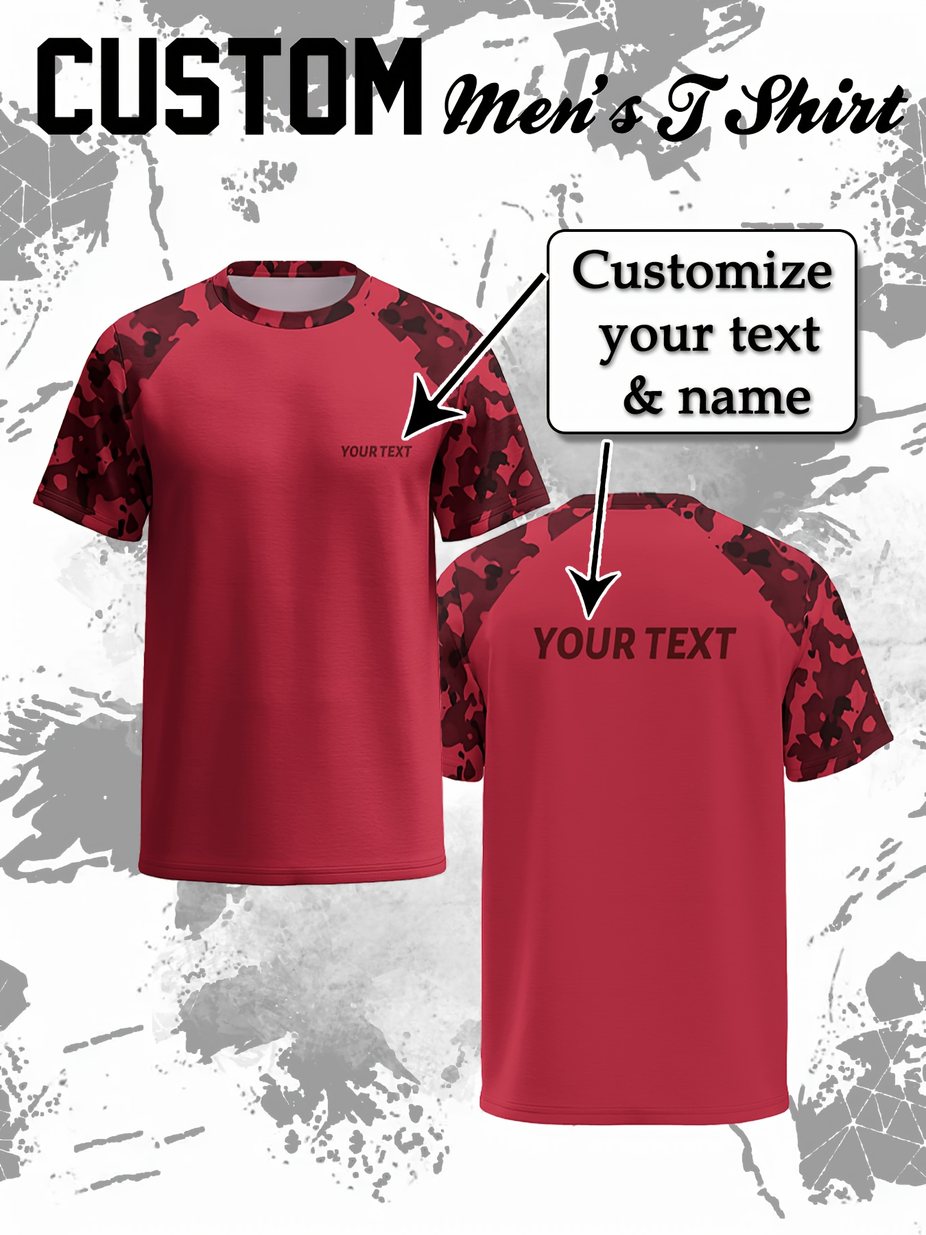 T-shirt da uomo personalizzata con stampa mimetica - Testo/Nome…