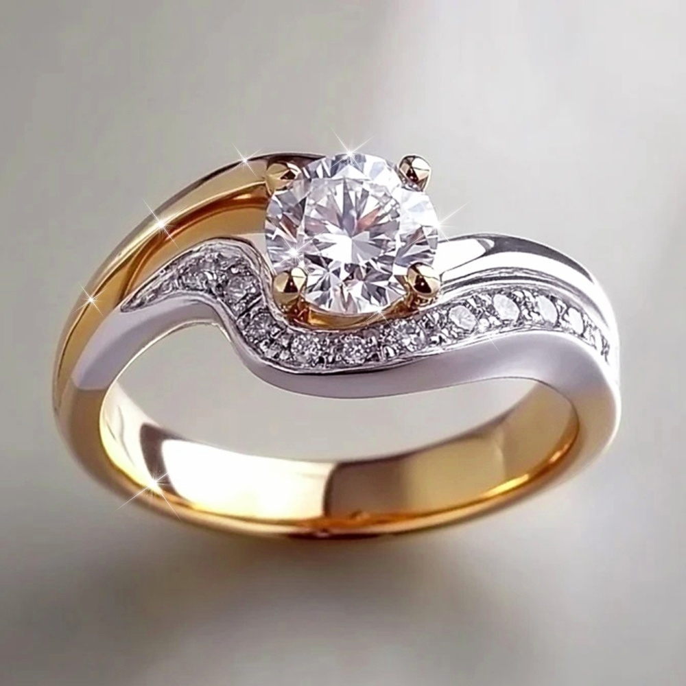 Anello Bicolore in Zirconia Lucida per Donna Uomo Giorno…