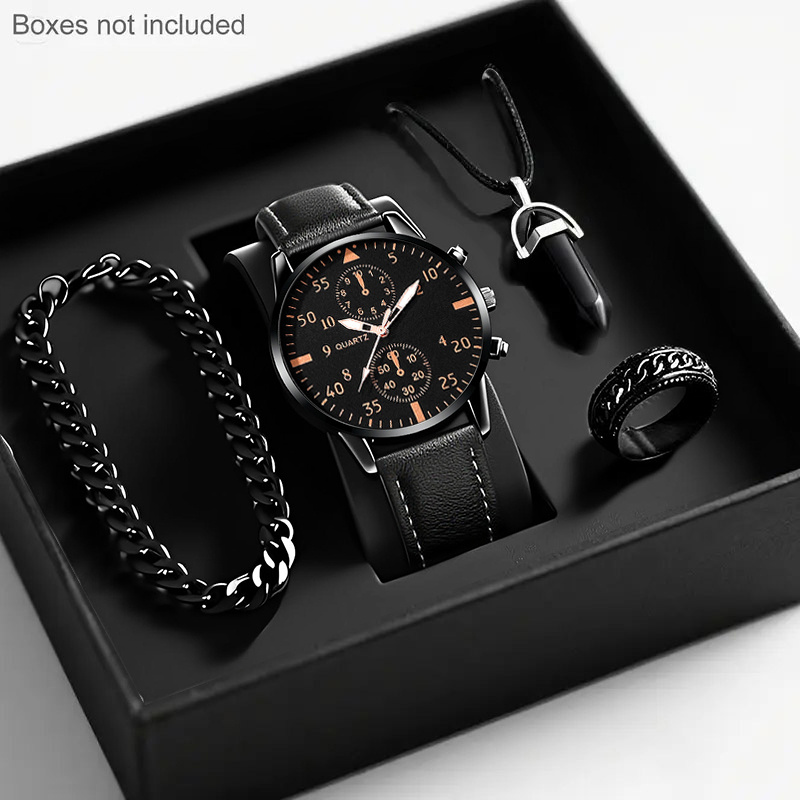 Set regalo da 4 pezzi per uomo: 1 orologio + 1 collana + 1…