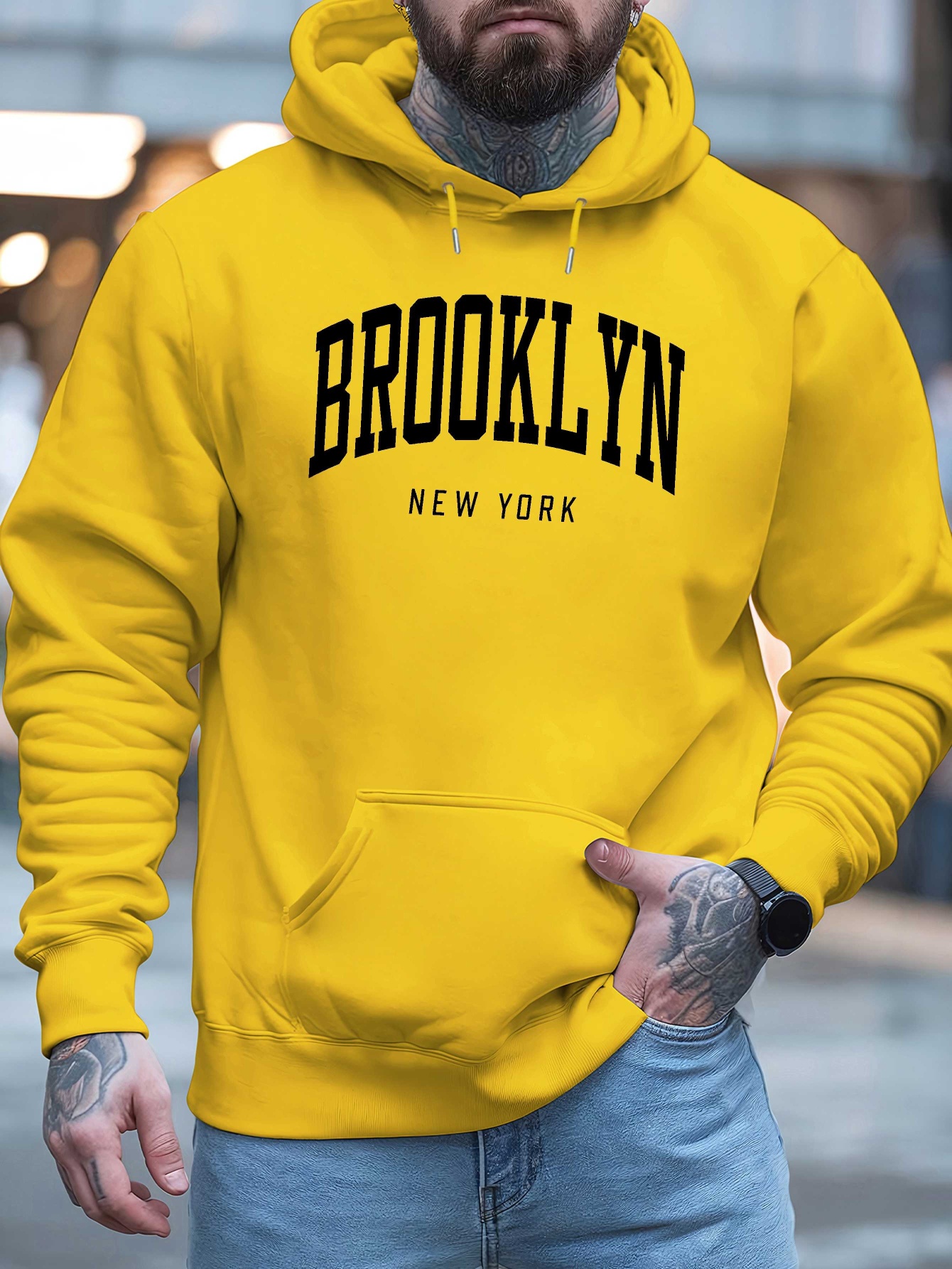 Felpa con Cappuccio Uomo Brooklyn New York Nero Taglia Grande…