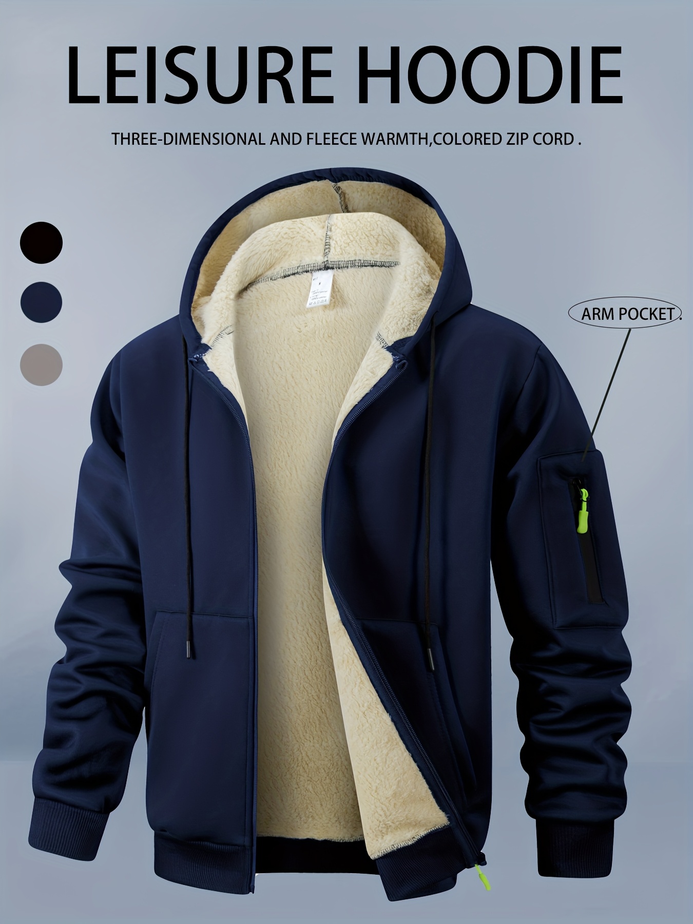 Giacca da uomo con cappuccio e zip in pile con tasche sulle…