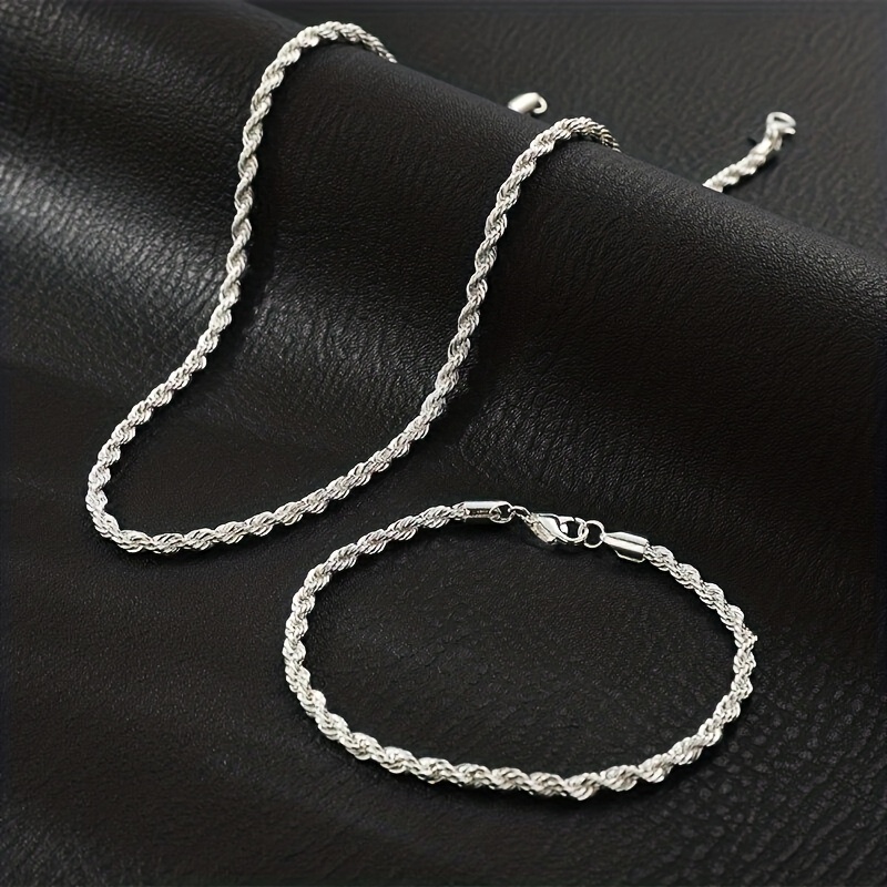 Set di collana e bracciale con catena a corda intrecciata, 2…