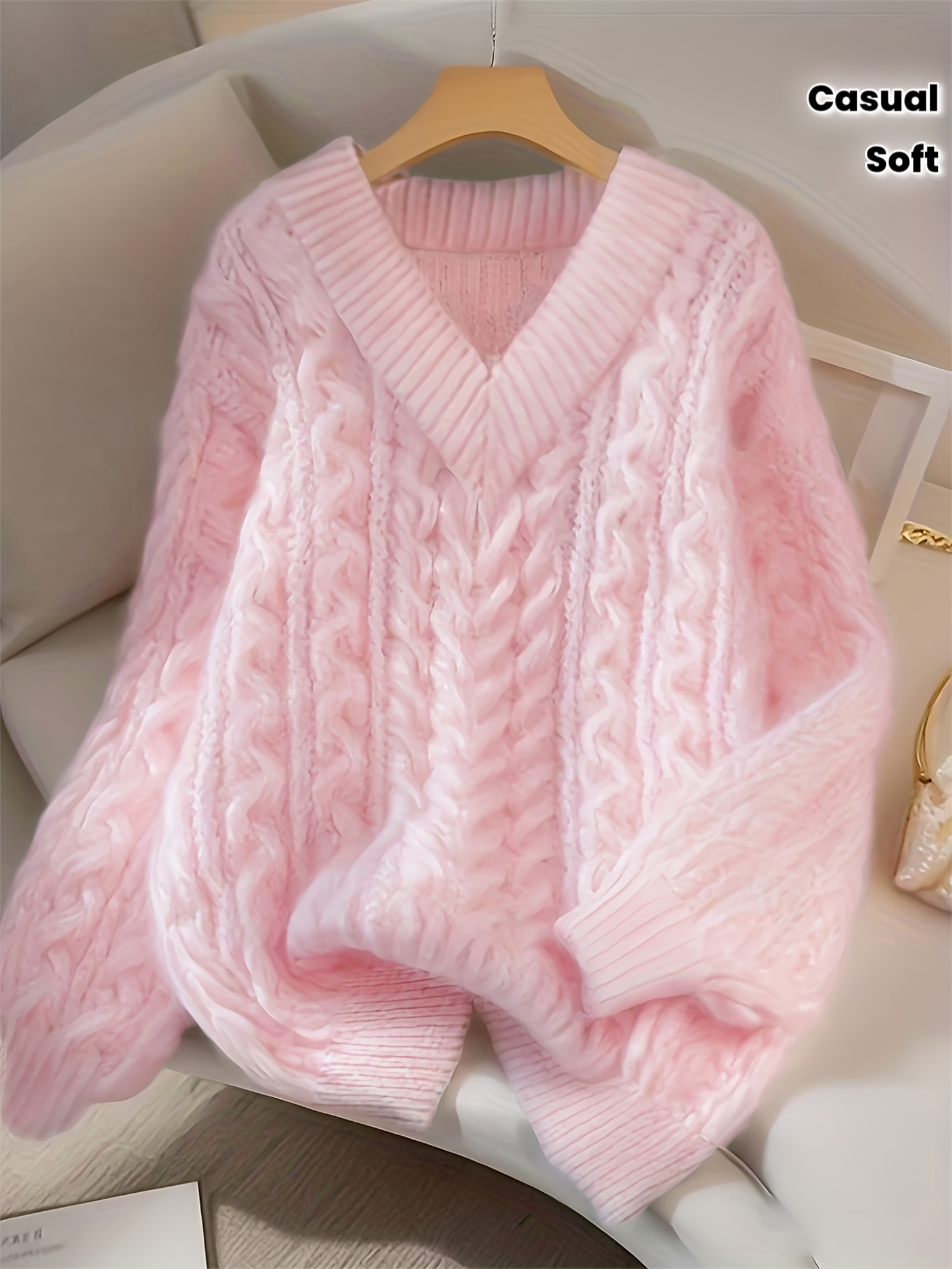 Pullover da donna in iuta a maglia larga, morbido, e casual con…