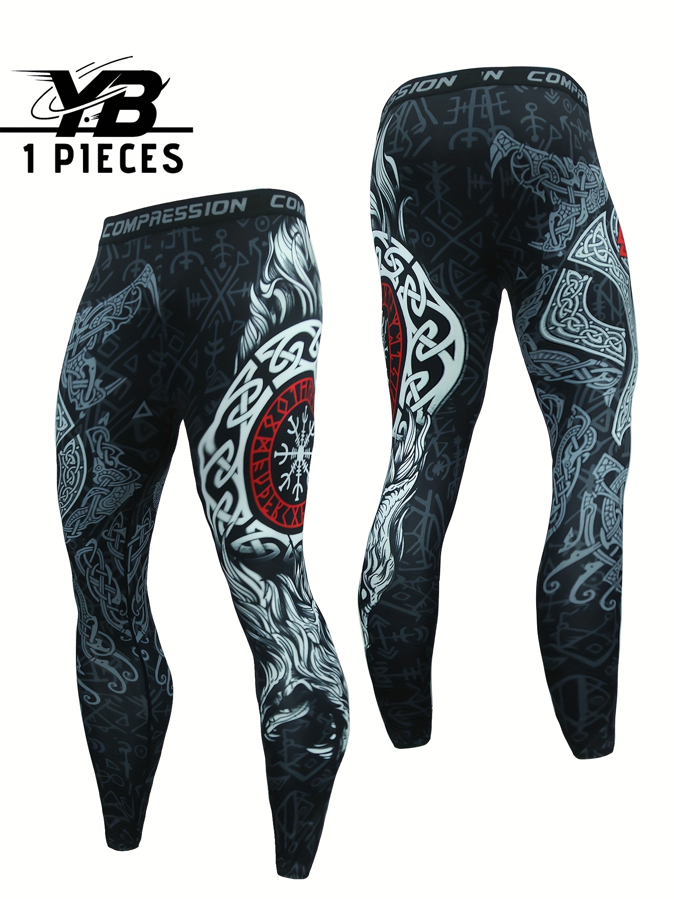 1pc Leggings Sportivi da Uomo con Stampa, Traspiranti e…