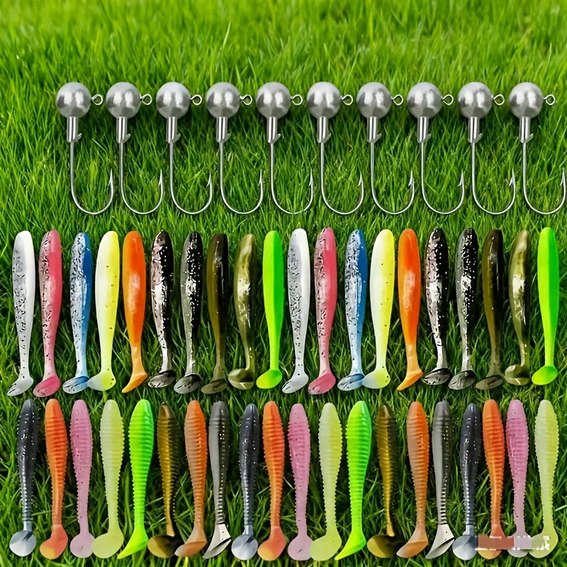 Kit da pesca con esche morbide da 49 pezzi con testine jig…