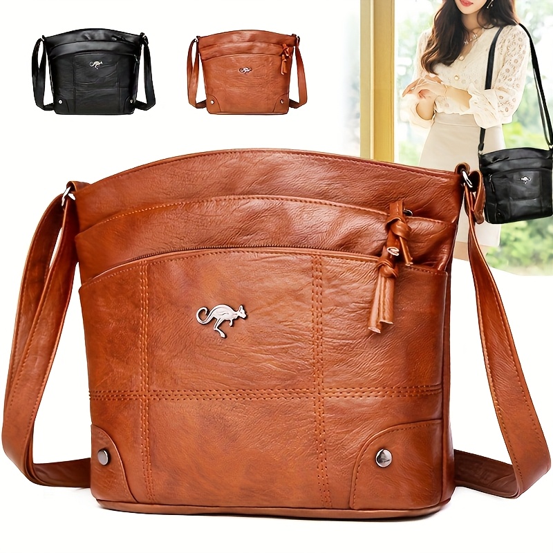 Borsa a tracolla da donna alla moda, borsa vintage marrone tinta…