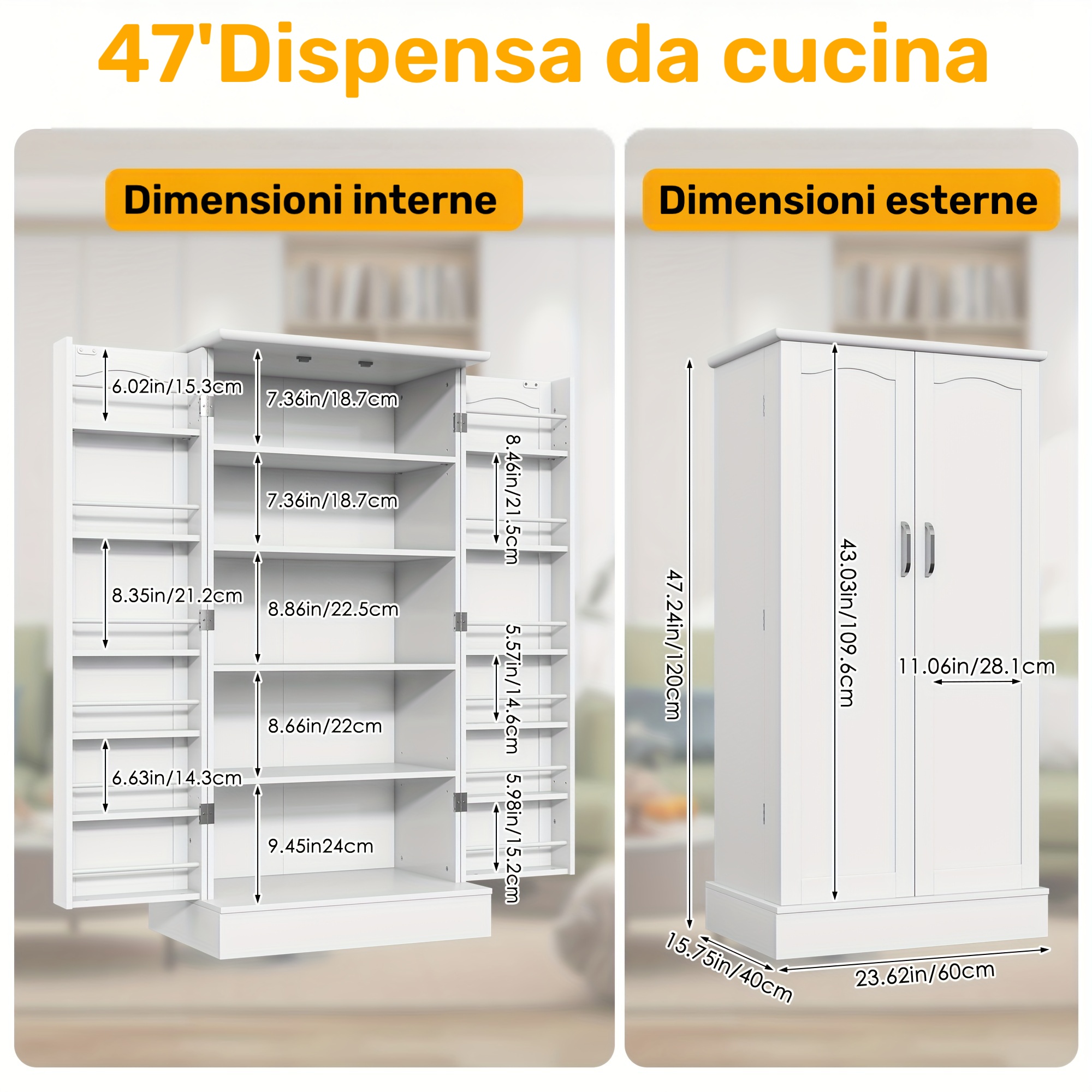Mobiletto da dispensa da 119.38 cm, mobiletto da cucina con…