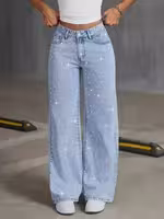 Jeans da donna a gamba dritta e larga, con foratura calda…