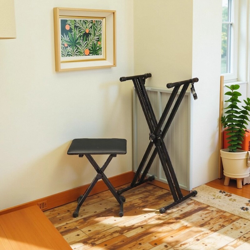 Set Tavolo e Seduta per Tastiera a X a Doppio Tubo Nero |…