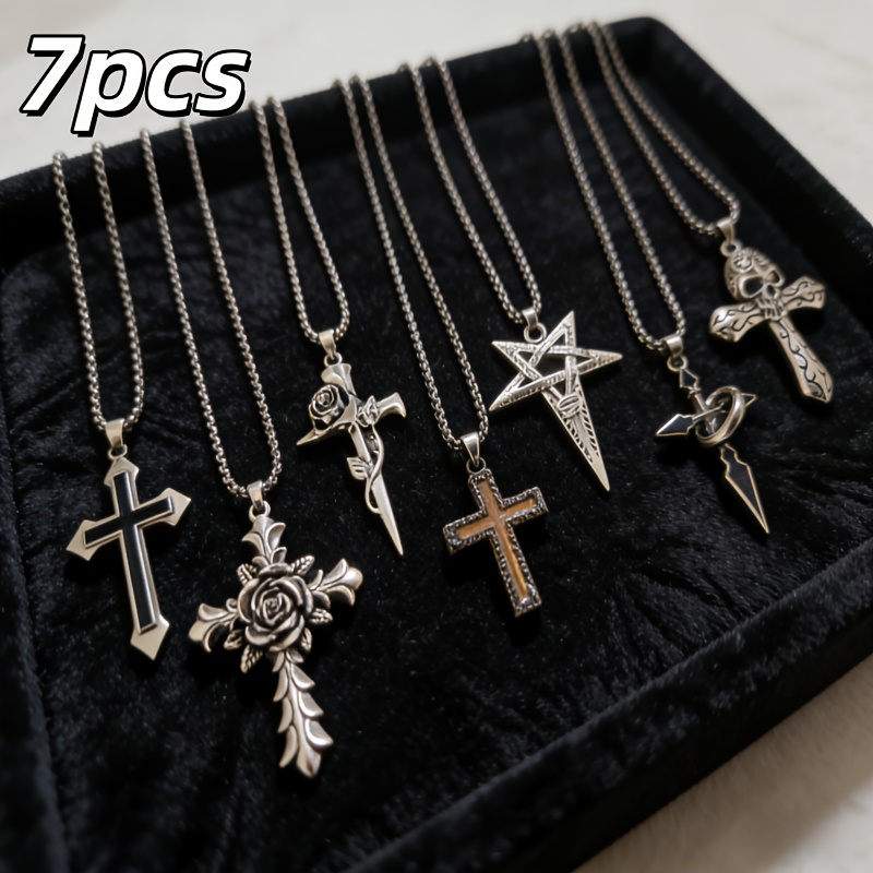 7 pezzi - Collana con ciondolo a croce vintage - Set di gioielli…