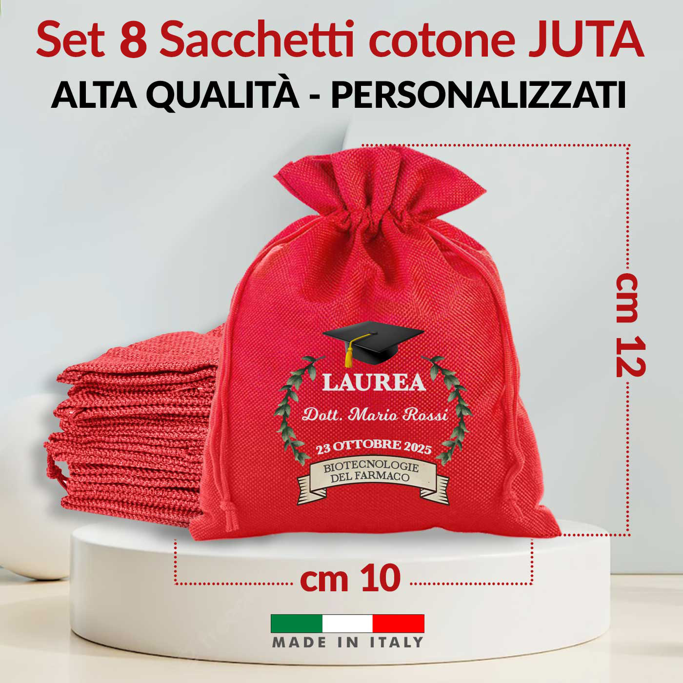 Set 8 sacchetti Juta laurea Personalizzati - Bomboniere per…