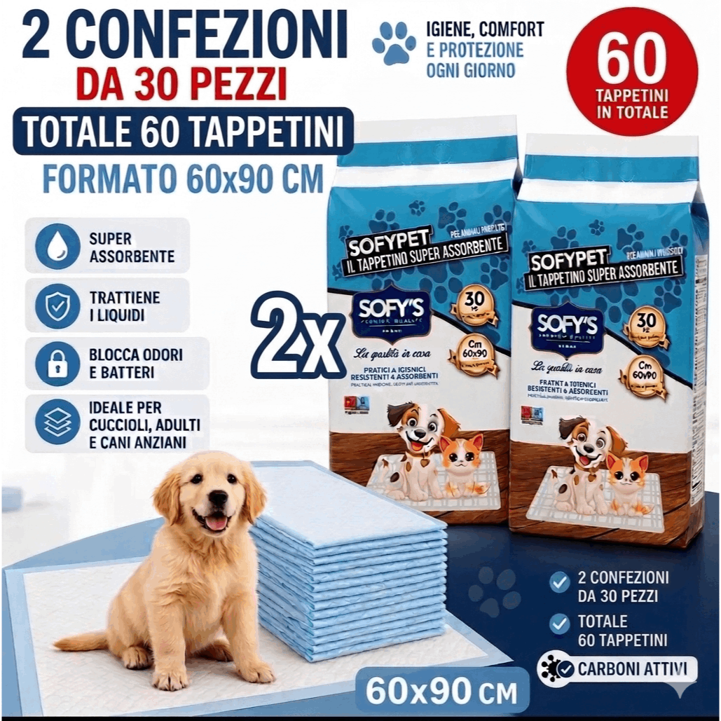 60 Tappetini Igienici Per Cani 60x90 Con Carboni Attivi Super…