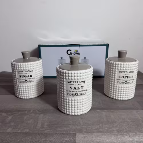 Set di 3 barattoli in ceramica per caffè, zucchero e sale di…