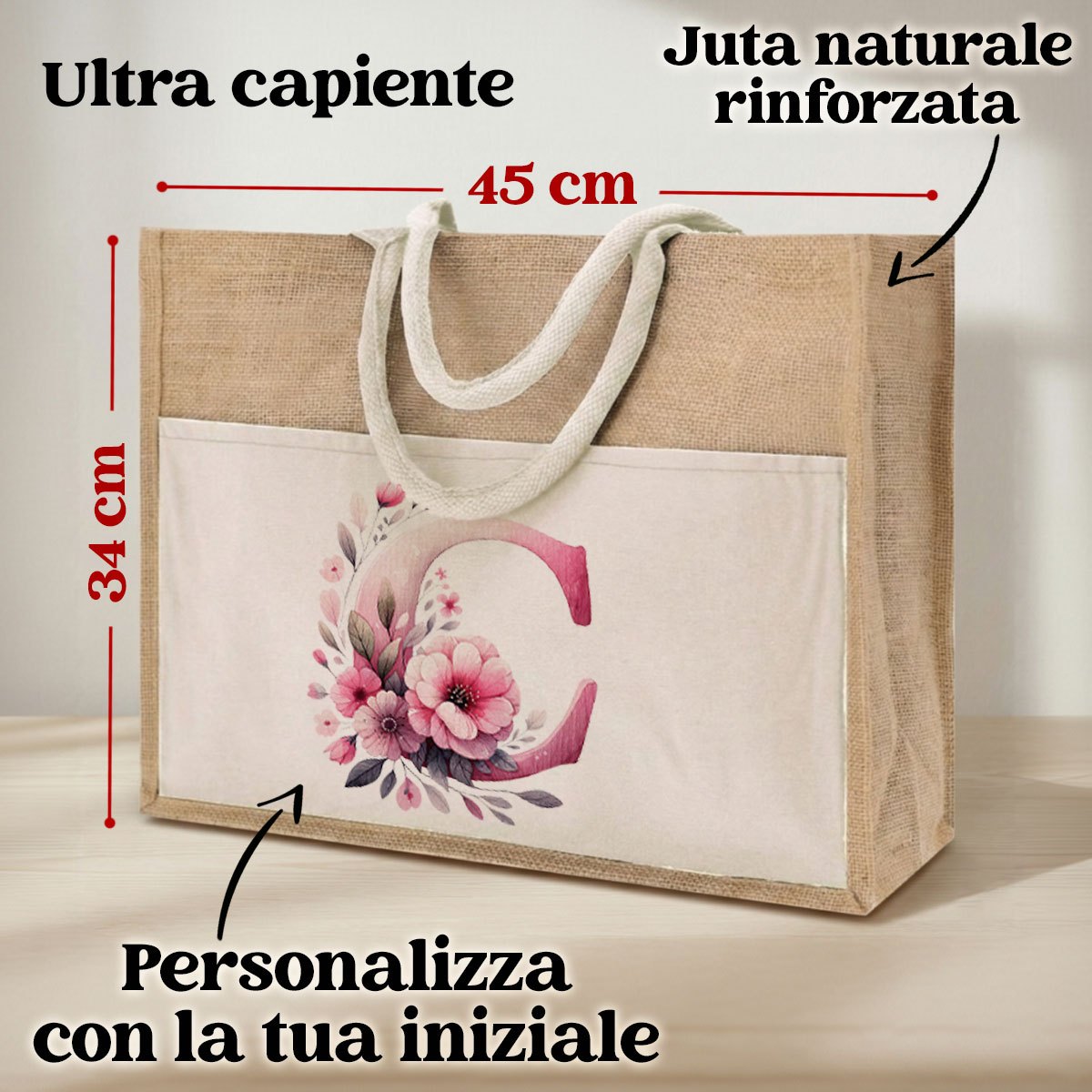 Borsa Juta e Tela Premium con Tasca Frontale personalizzata con…