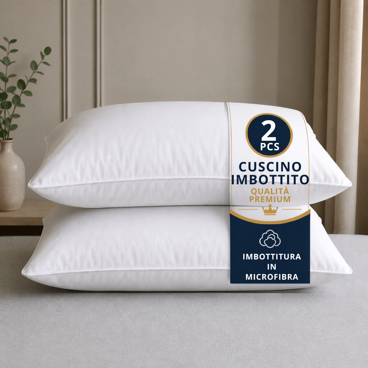 Set di 2 Cuscini Letto Premium Bianchi in Microfibra (50 × 75…