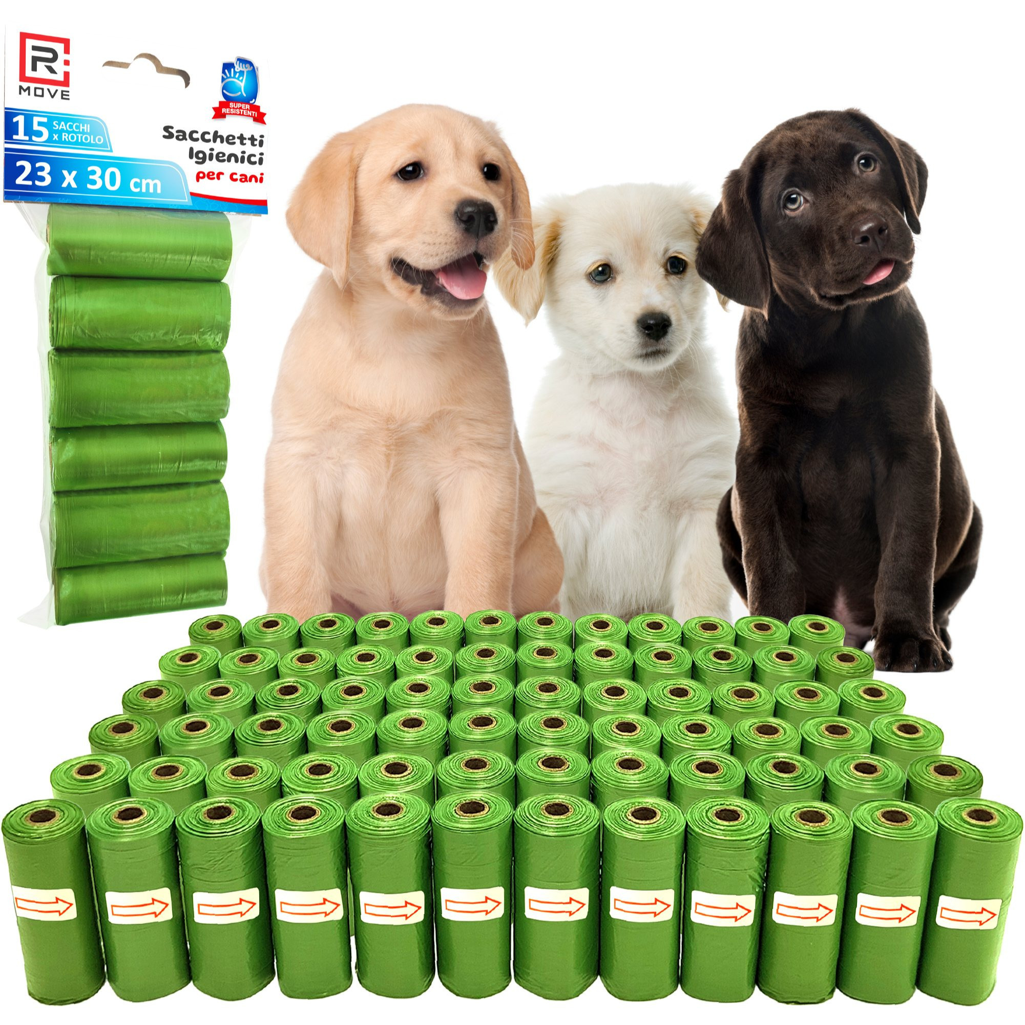 RMOVE 1080 Sacchetti Cane Cacca Verdi (72 Rotoli) - Sacchettini…