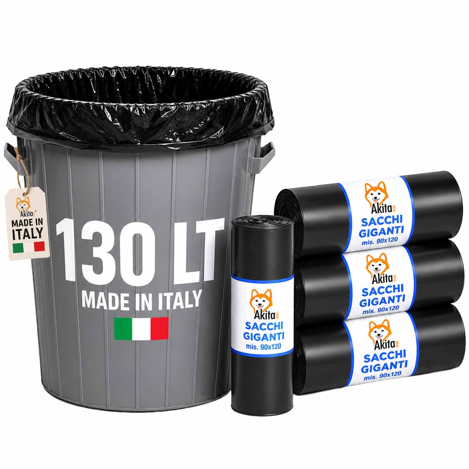 Akitaink 40 Sacchi Spazzatura Grandi 90x120 Trasparenti Neri…